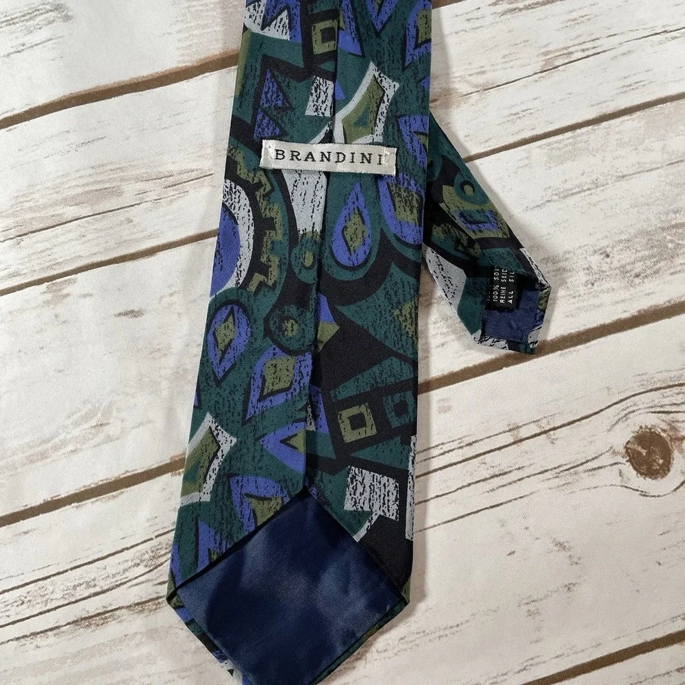 BRANDINI Designer Silk Tie Abstract Geometric Art‎ Nouveau Pattern Necktie